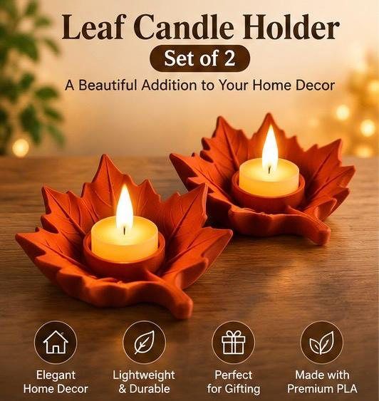Maple Leaf Candle Holder (Set of 2) in Orange