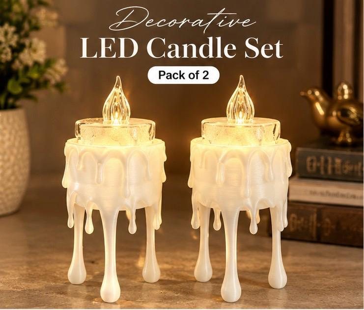Melting Candle LED Holder (Set of 2) in White