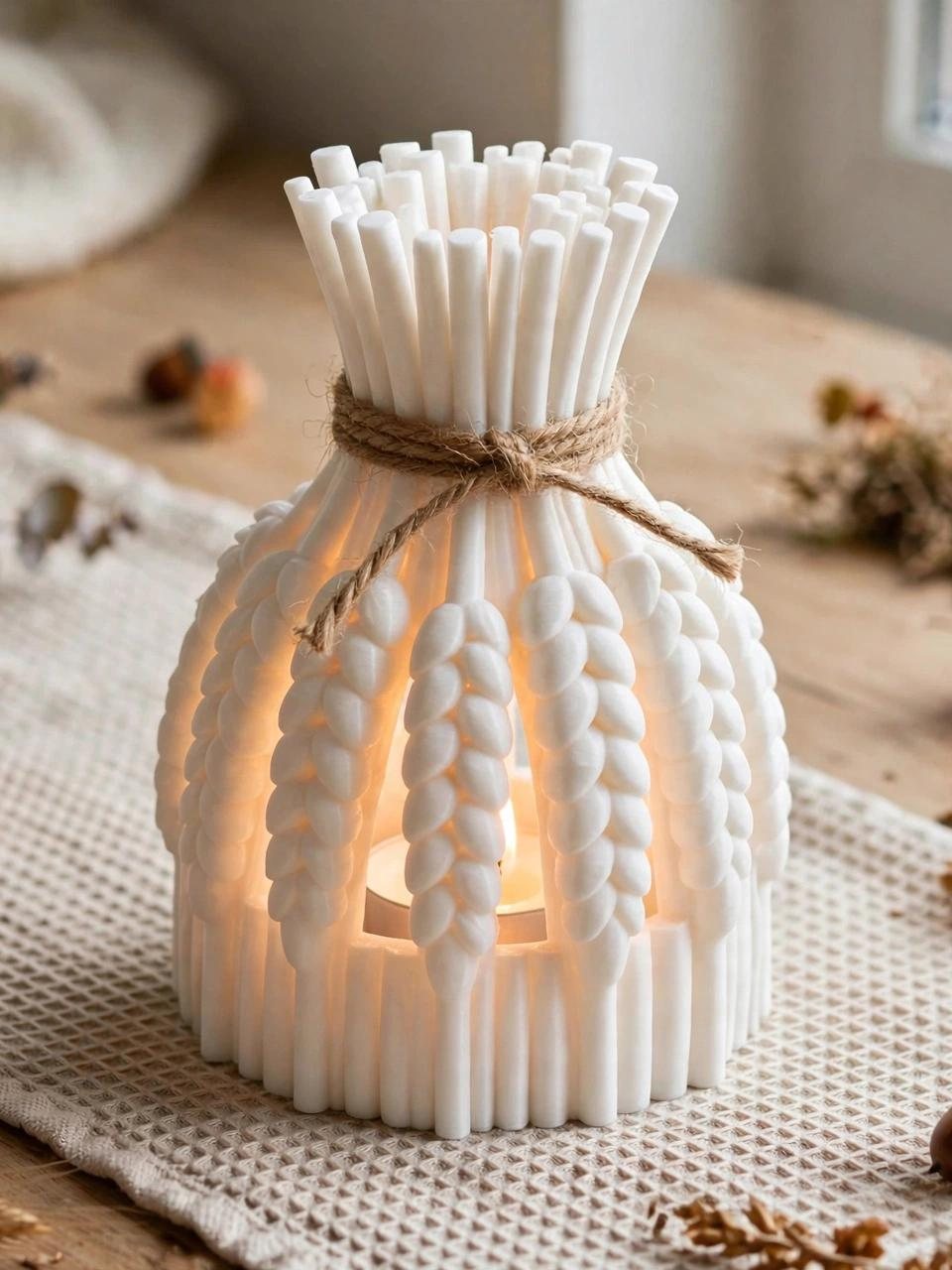 Wheat Sheaf Tea Light Holder in White